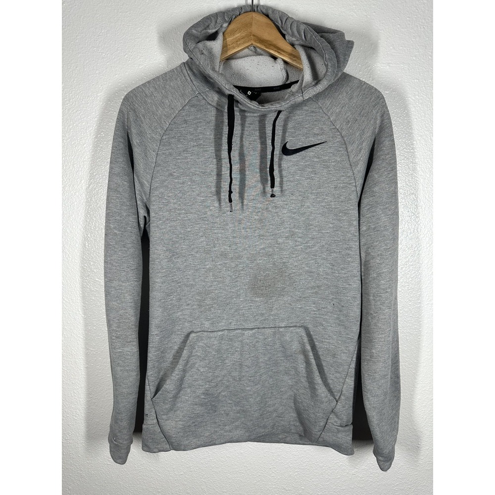 Nike Dri-FIT Hoodie Mens Small Gray Pullover Sweatshirt Swoosh Logo Athletic
